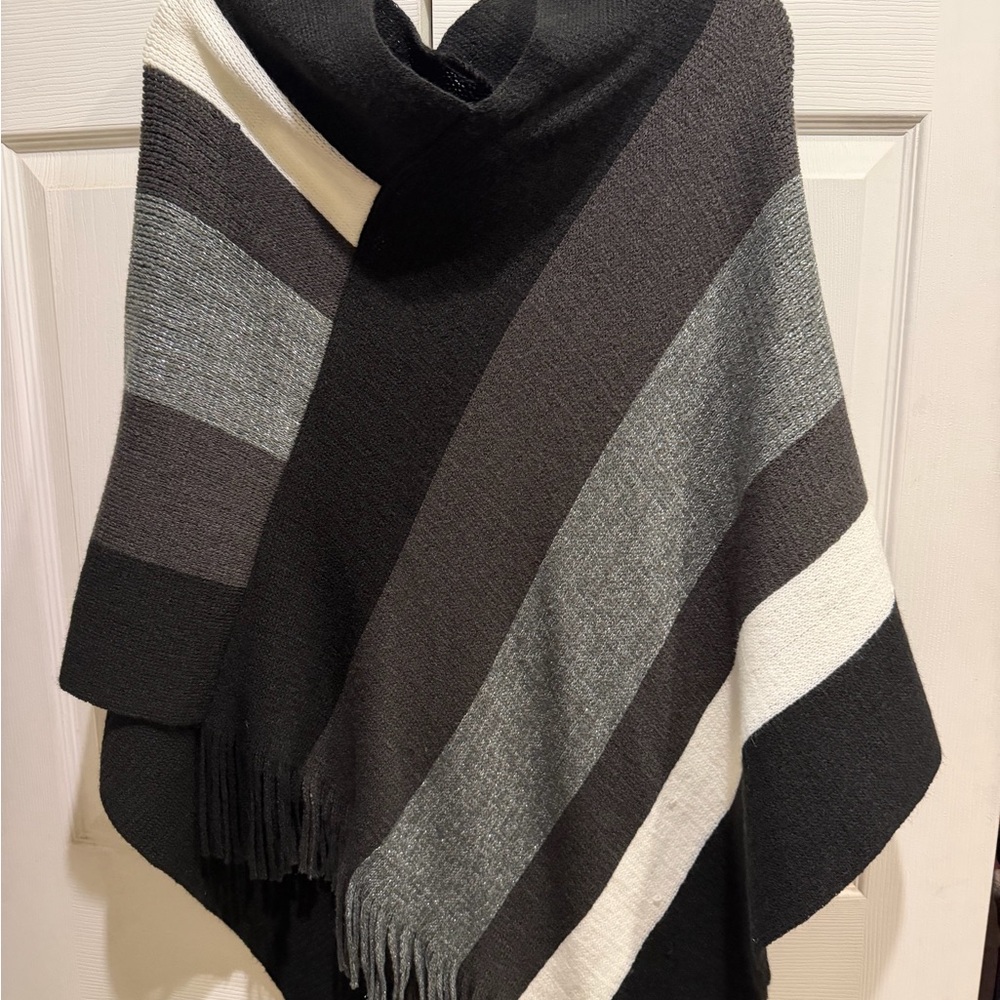 Striped Black and Gray Poncho